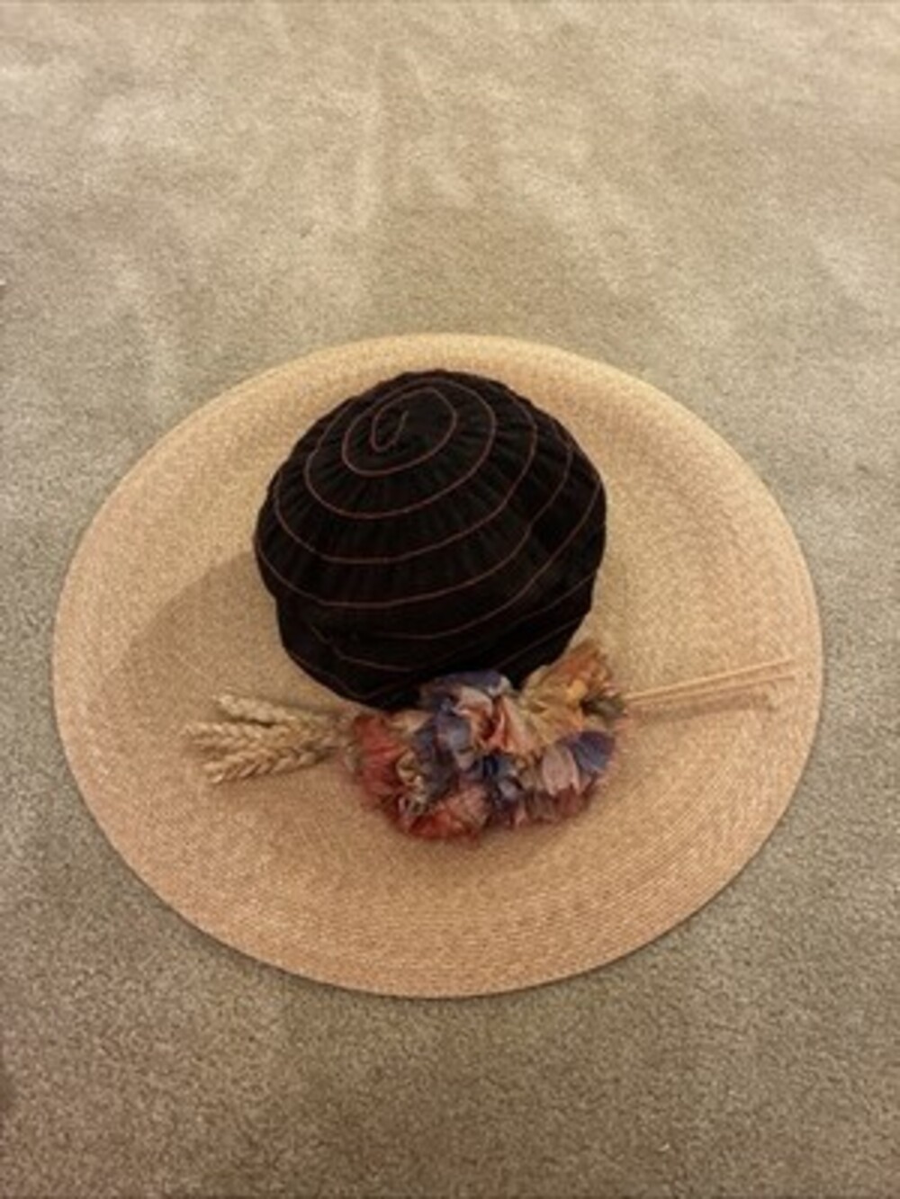 Grevi Viscose Cotton Blend Straw Hat One Size Black/Red/Straw Firenze Italy EUC